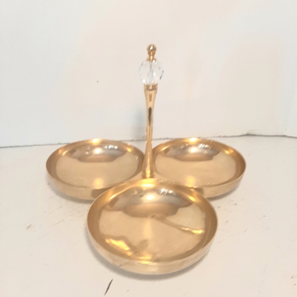 Elegant Bright Gold Colored MetalServing Tray with Crystal. Each dish 4 inches. - Picture 2 of 7